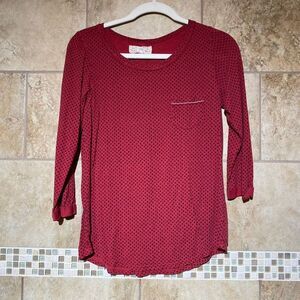 Anthropologie T.la Women's Polka Dot Long Sleeve Red Blouse Size XS